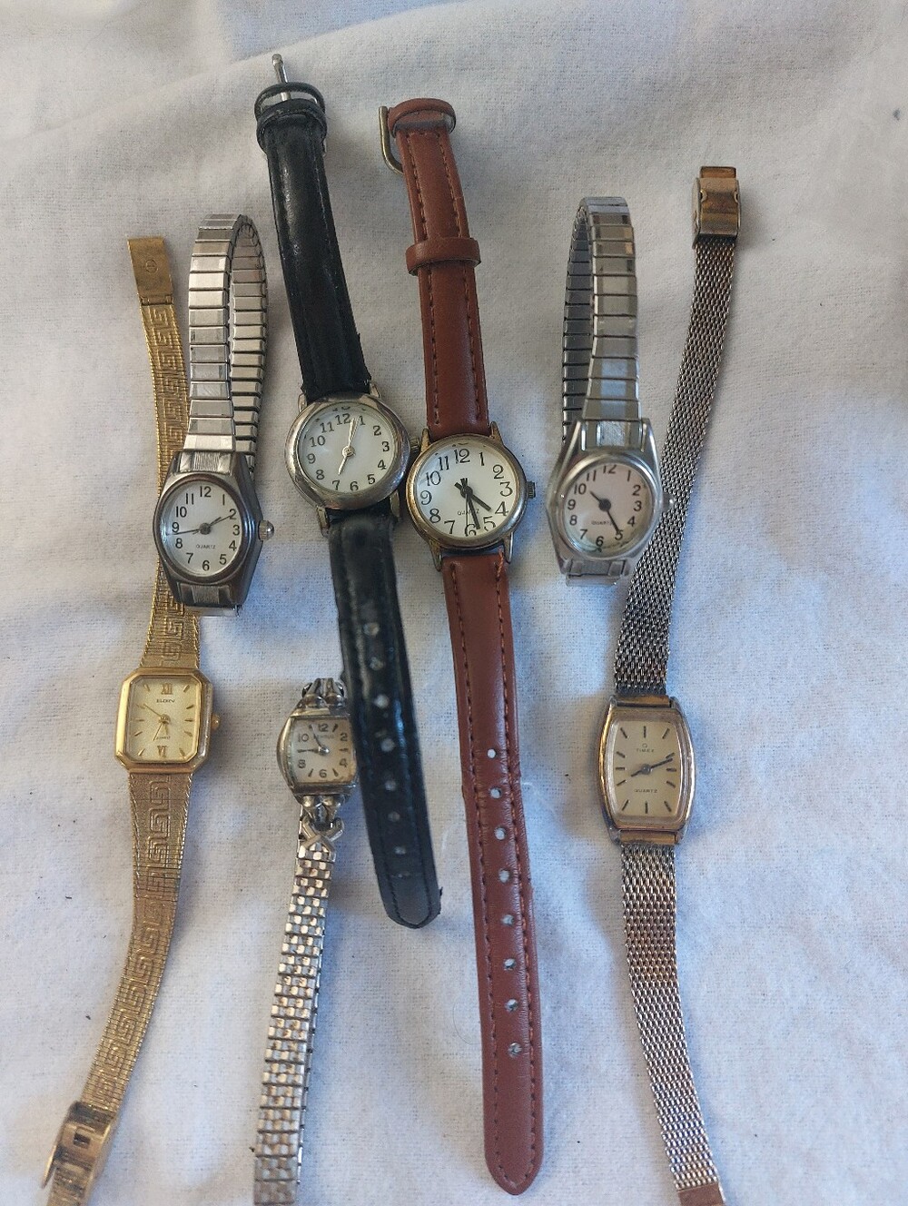 Vintage / Modern Lot of 7 Watches Timex, Elgin, Benrus & Extras, Estate Jewelry